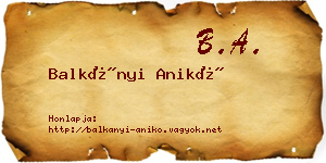 Balkányi Anikó névjegykártya